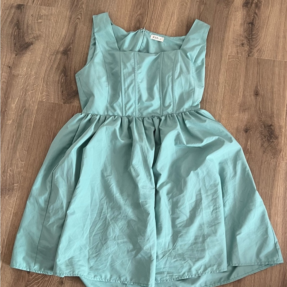 Blue Sleeveless Square Neck A-Line Sundress
